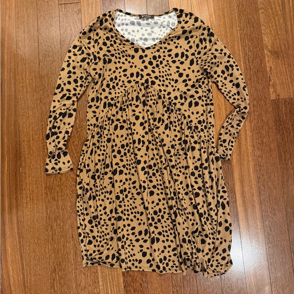 Tan and Cream Casual V-Neck Sweater Dress